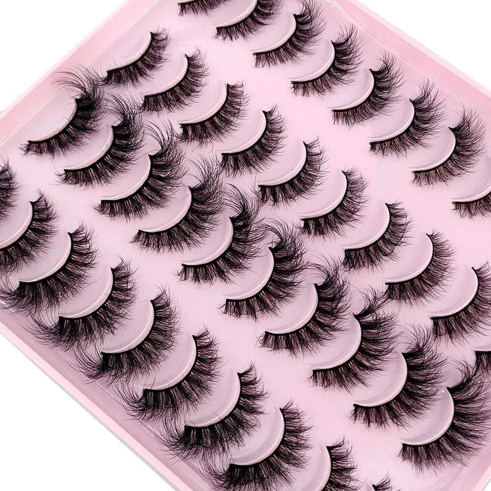 Lot 20 Paires Faux Cils Naturels 3D Vison – Extension Cils Longue Tenue | Maquillage Regard Envoûtant