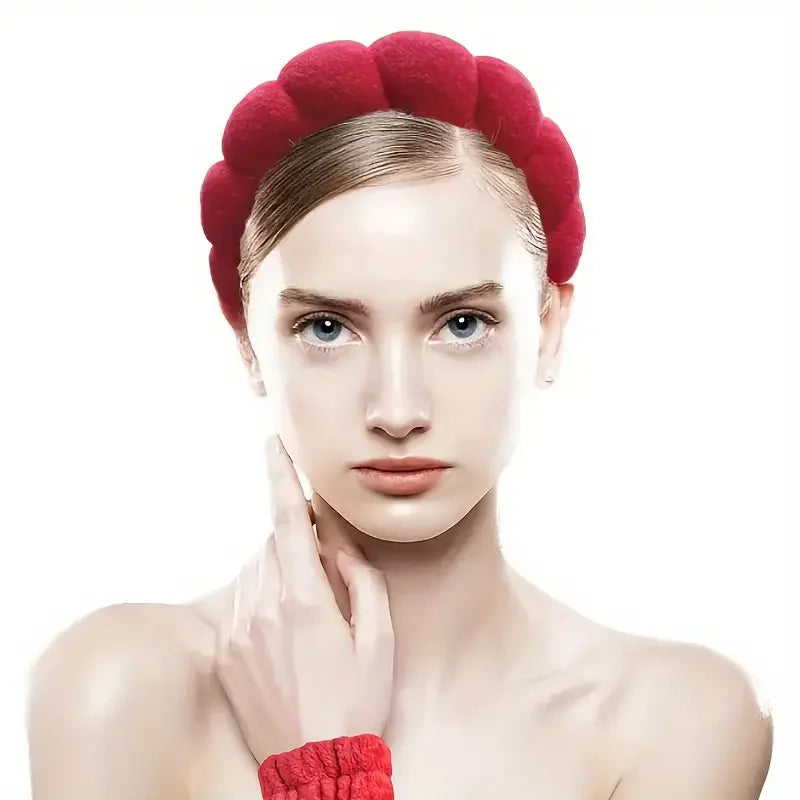 Set Spa 6 Pièces Velours - Bandeau, Pince & Bracelets Soin Visage & Maquillage