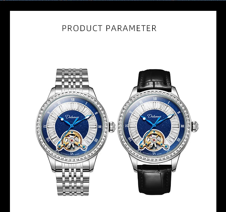 Montre Homme Tourbillon Automatique Mécanique – Cadran Strass Lumineux Sport Étanche Acier