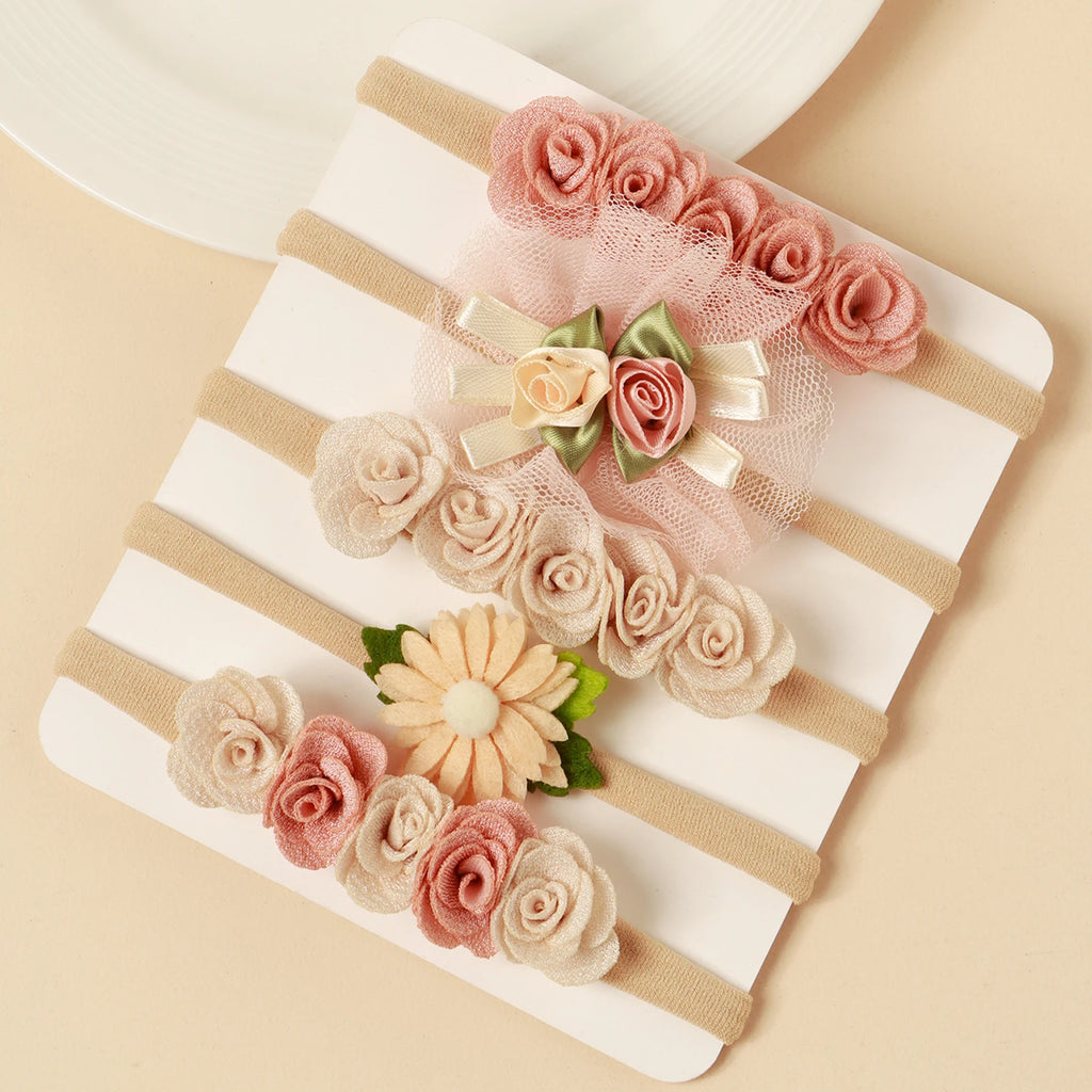 Lot 5 Bandeaux Fleurs Dentelle Rose Bébé Fille – Accessoires Cheveux Nouveau-Né Photo Mignons