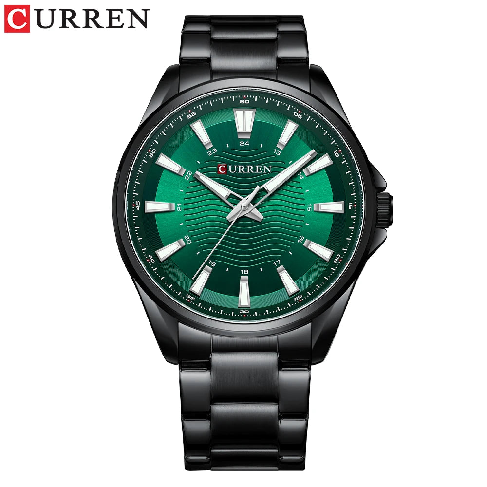 Montre Homme CURREN Business Casual Quartz 44mm – Acier Noir Lumineux Étanche Fashion