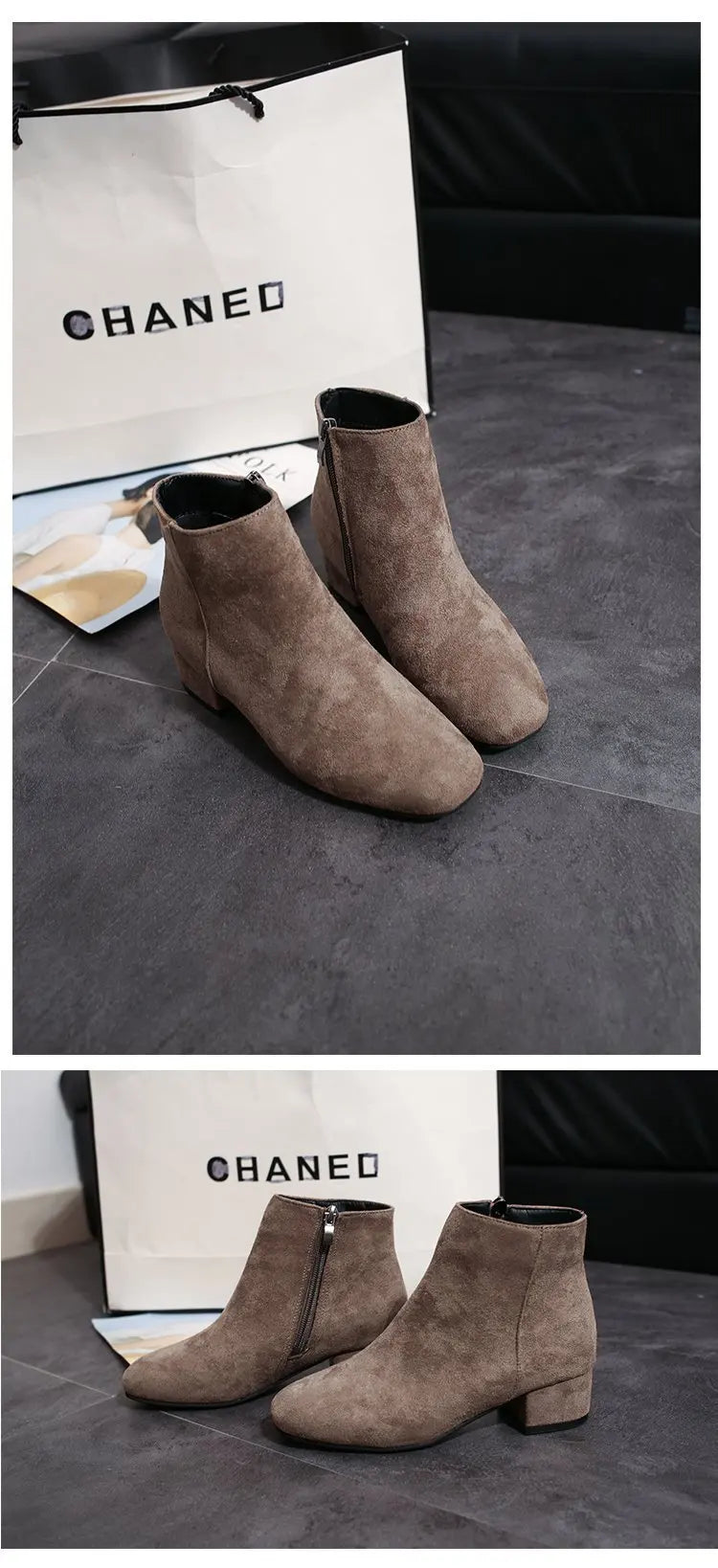 Bottines Suède Chunky Heel Snow Goth Femme – Mi-Talon Tendance Walking Élégant Automne