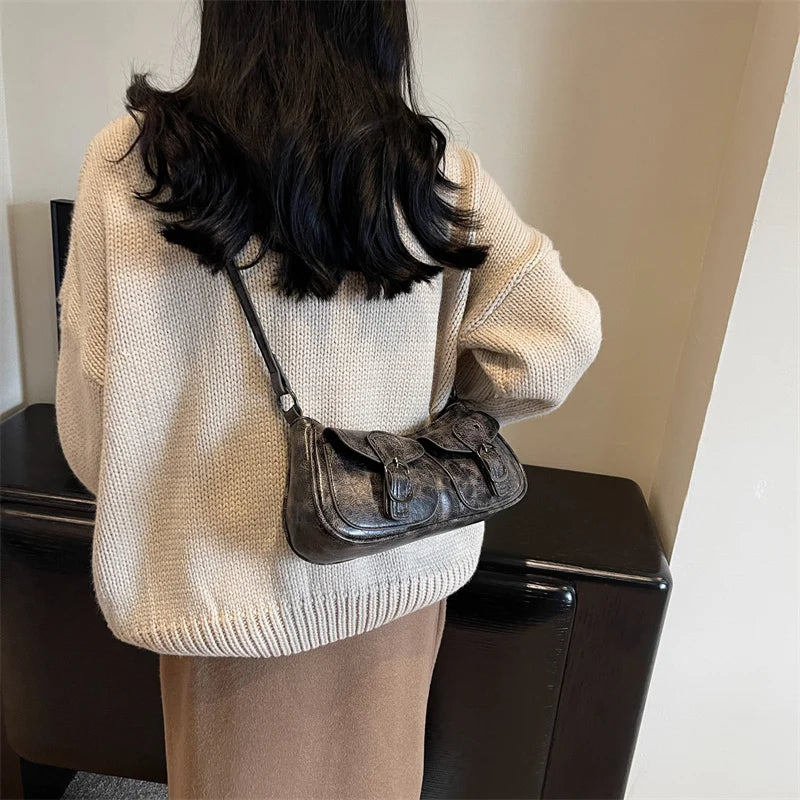 Sac Épaule Femme Cuir PU Double Poches Tendance 2025 – Sac Crossbody Underarm Chic