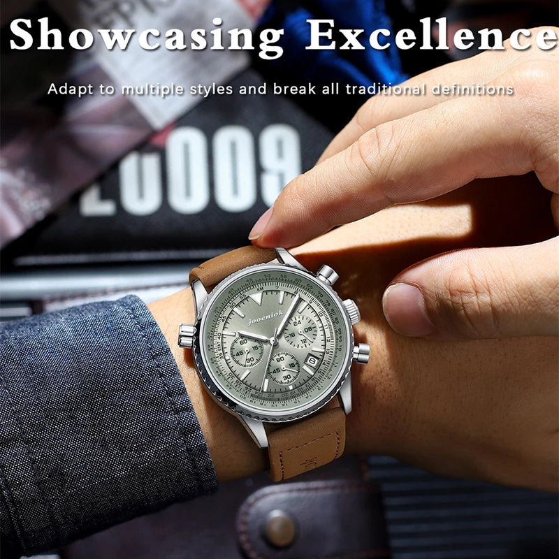 Montre Homme Luxe Chronographe Quartz Cuir – Sport Étanche Lumineux Date Fashion 2025