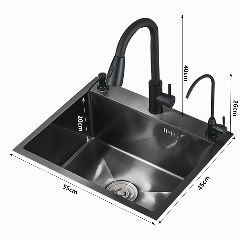 Évier Inox 55x45cm avec Robinet & Distributeur de Savon – Kit Complet Bonde + Panier | Cuisine