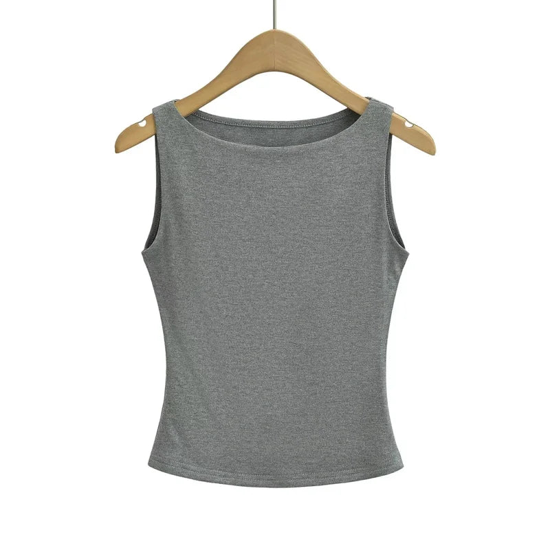 Débardeur Double Épaisseur Col Bateau Ultra-Doux - Stretch Casual Sans Manches Multicolore Femme