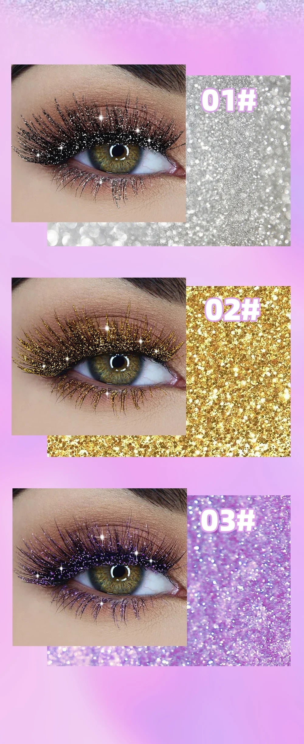 Mascara Diamond Galaxy Paillettes Glitter – Waterproof Longue Tenue Courbe & Volume | Shimmer Maquillage Cils
