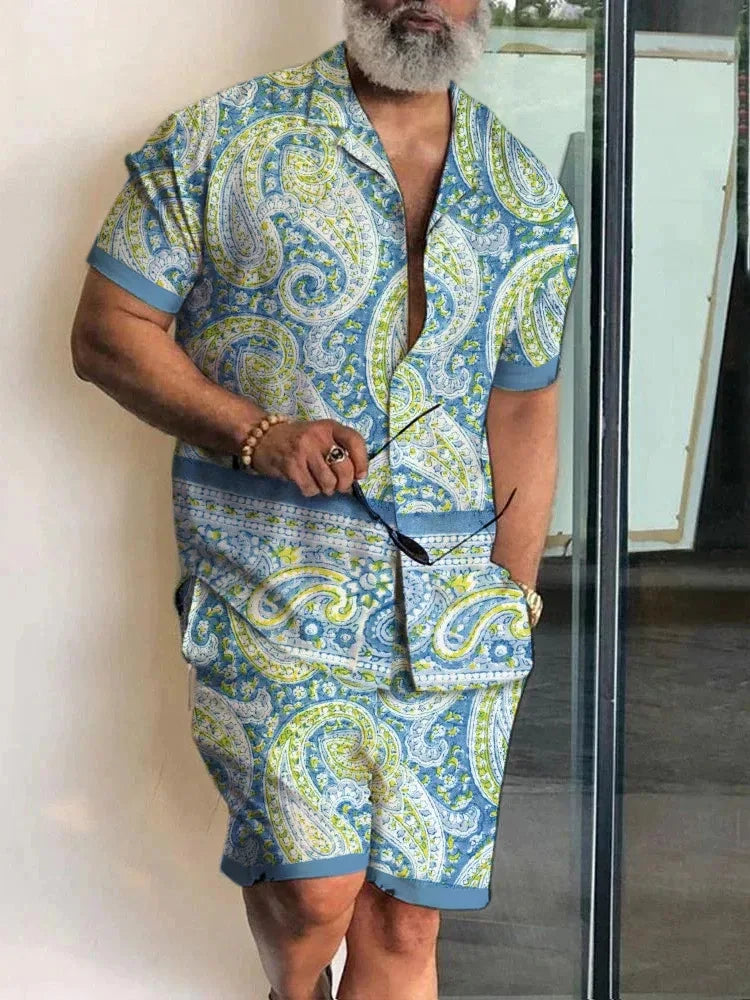 Ensemble 2 Pièces Homme Chemise Hawaïenne Manches Courtes + Short À Cordon Été Vacances Resort | Set Hawaii Premium