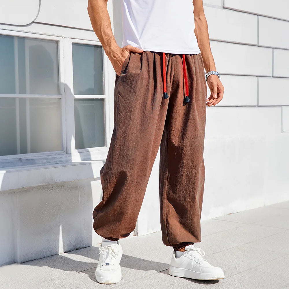 Pantalon Sarouel Homme Lin Coton Style Chinois Loose Fit Couleur Unie – Jogger Confortable Haute Qualité Casual | Mode Homme Zen