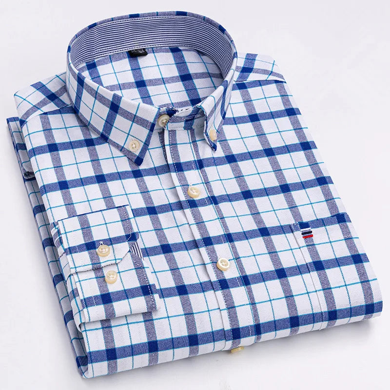 Chemise Homme 100% Coton Manches Longues Carreaux Oxford Casual Business Grande Taille 5XL 6XL 7XL | Chemise Oxford Premium
