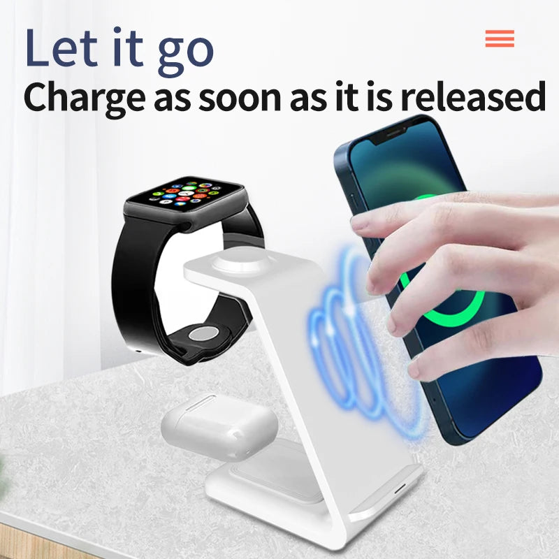 Chargeur 3-en-1 Stand Charge Rapide – iPhone 17-12 Apple Watch 6-8 iWatch AirPods Pro