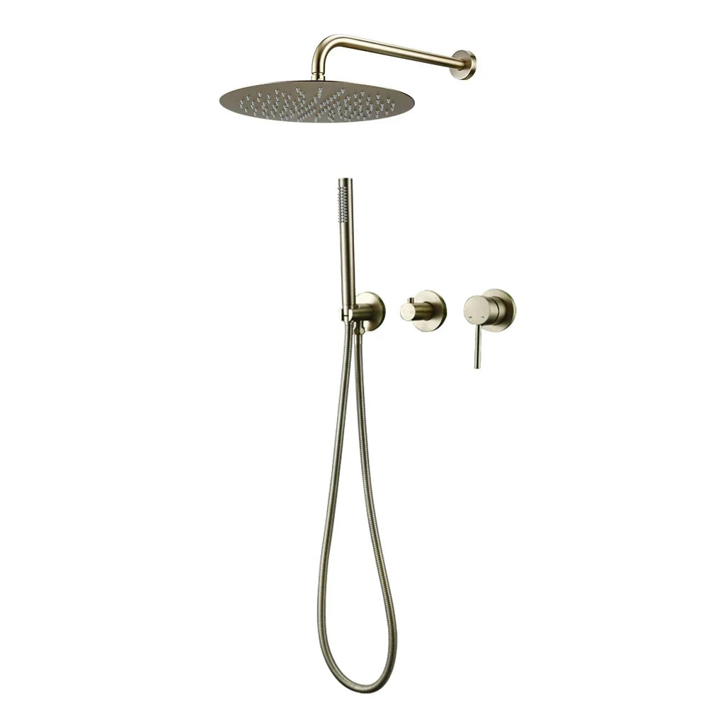Bagnolux Ensemble Douche Pluie Mural Or Brossé – Valve de Contrôle, Pommeau Pluie, Douchette & Flexible | Salle de Bain Luxe