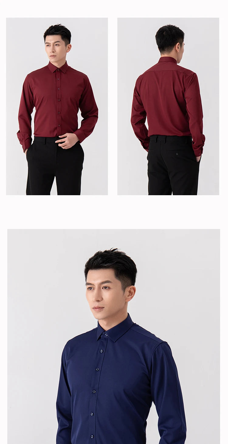 Chemise Homme Slim Fit Couleur Unie – Business Casual Classique Manches Longues Légère | Mode Homme Premium