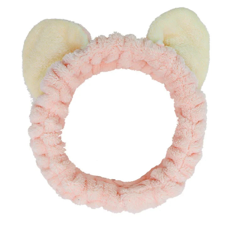 Bandeau Maquillage Oreilles de Lapin Coral Fleece – Élastique Doux | Soin Visage & Coiffure Fille