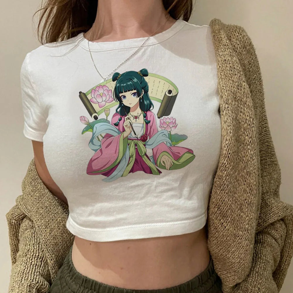 Crop Top Femme Maomao Apothecary Diaries Kawaii Y2K Harajuku Slim Babydoll – T-Shirt Anime Cute | Été