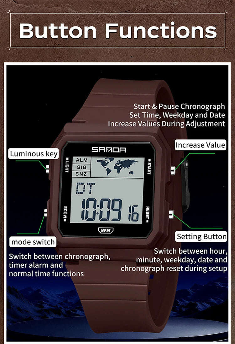 Montre Homme SANDA 2217 Digital Sport Multifonction Alarme Countdown Lumineux Étanche – Fashion Tendance