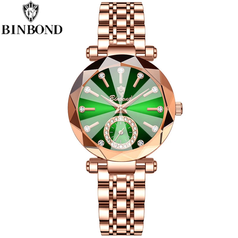 Montre Femme Luxe BINBOND Diamant Cœur de l'Océan Quartz – Lumineuse Étanche Élégante