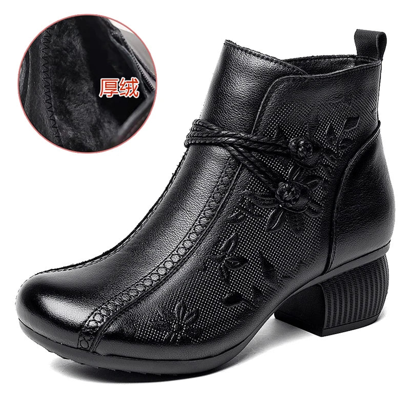 GKTINOO Bottines Cuir Véritable Talon Épais 2026 – Zip Retro Fait Main Automne Hiver