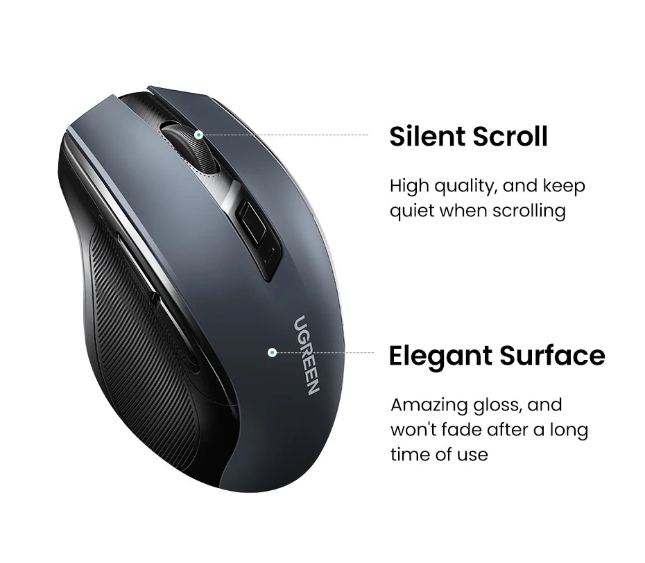 UGREEN Souris Sans Fil Ergonomique – Bluetooth 5.0 & 2.4G, 4000 DPI, 6 Boutons Silencieux | MacBook, PC & Tablette