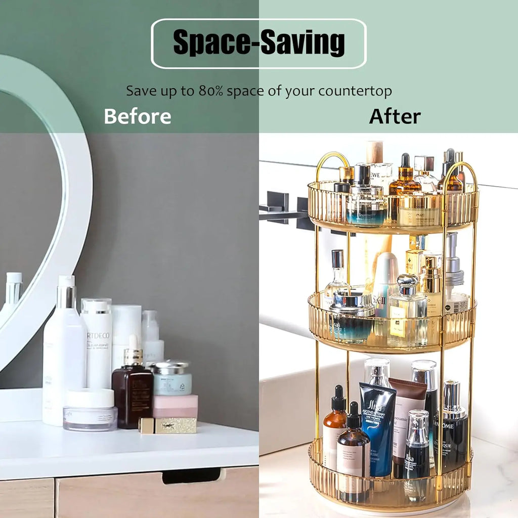 Organisateur Maquillage Rotatif 3 Niveaux Transparent – Grande Capacité | Skincare, Parfums & Cosmétiques | Coiffeuse & Plan de Travail