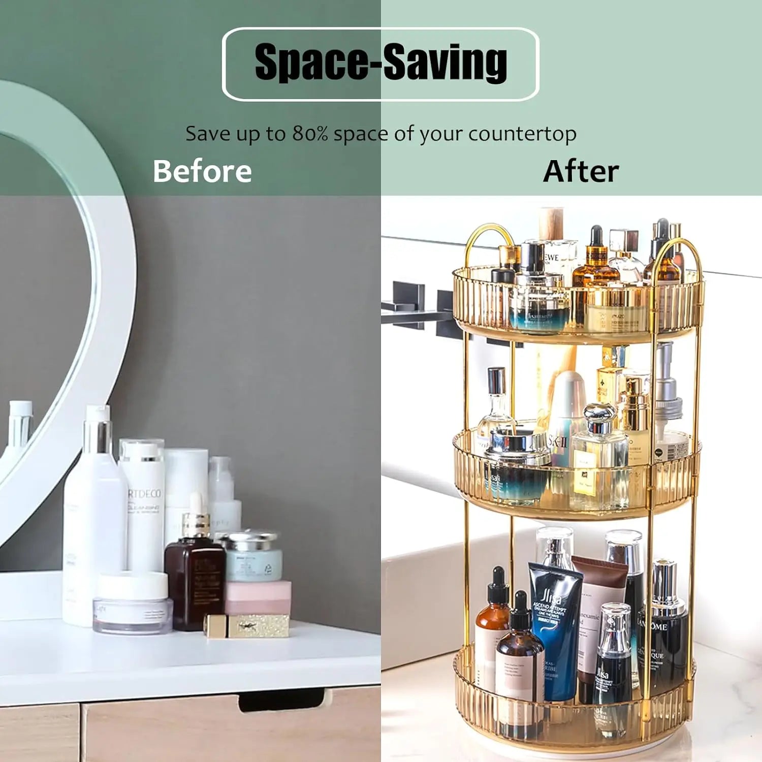 Organisateur Maquillage Rotatif 3 Niveaux Transparent – Grande Capacité | Skincare, Parfums & Cosmétiques | Coiffeuse & Plan de Travail