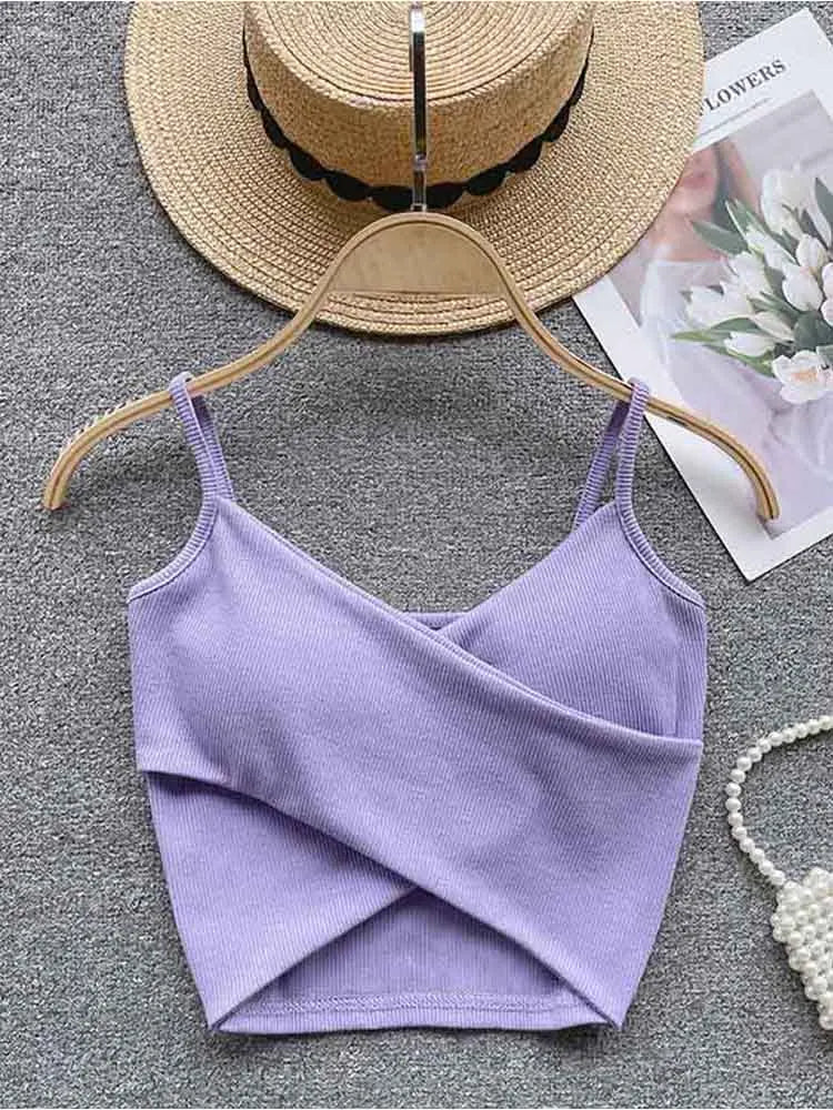 Caraco Femme Bretelles Irrégulières Uni Slim Chic Y2K – Top Sport Élégant Casual & Tendance