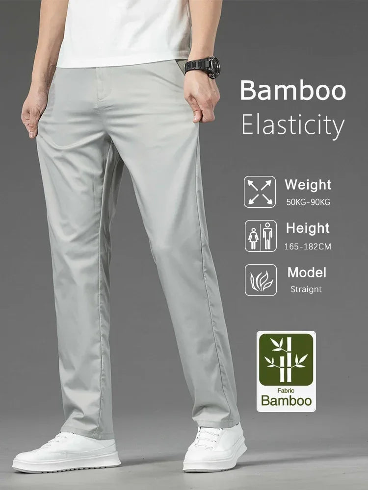 Pantalon Homme Bambou Été Slim Stretch – Léger Business Casual Formel Droit | Noir Gris Kaki | Mode Homme Premium