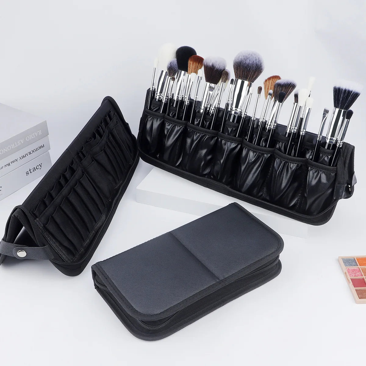 Pochette Pinceaux Maquillage 14/23/29 Trous – Organisateur Oxford Noir Waterproof | Trousse Pinceaux Portable Professionnel