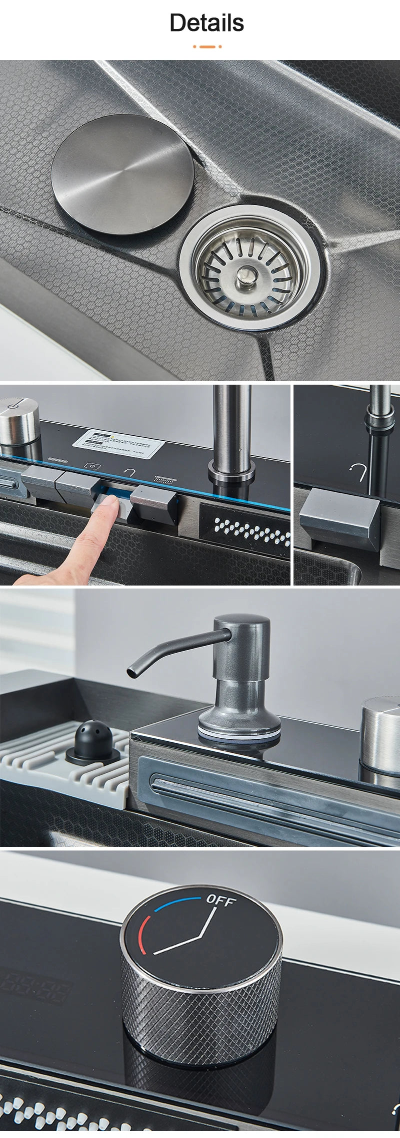 Évier Cuisine Inox 75x45cm Affichage Digital Température – Grand Bac, Robinet Cascade Eau Chaude & Froide | Design Moderne