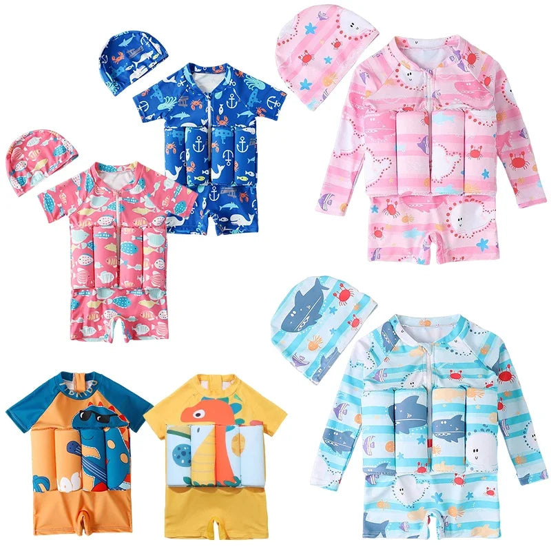 Maillot de Bain Flottant Enfant 1 Pièce – Combinaison Natation Cartoon Garçon Fille