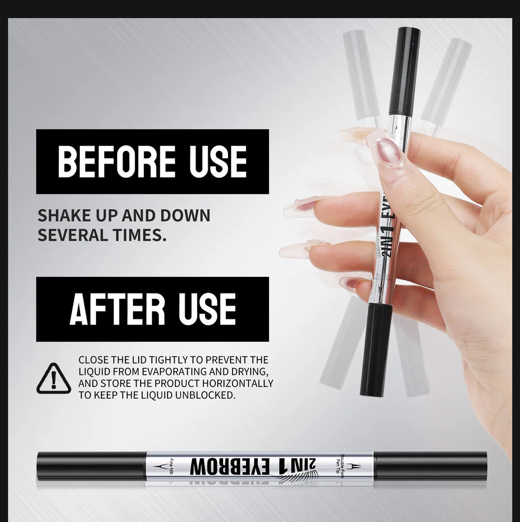 Crayon Sourcils Double Embout Waterproof – Liquide Courbé 2-en-1 Fourchette & Pinceau Précis | Maquillage Sourcils Longue Tenue