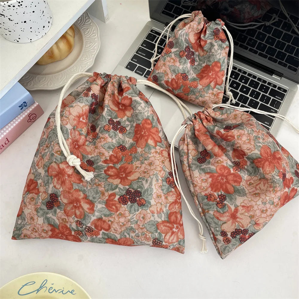 Trousse Maquillage Kawaii Florale - Pochette Cosmétiques & Voyage Cordon