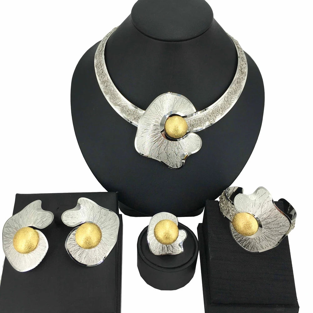 Parure Bijoux Plaqué Or Style Dubai & Africain – Collier Cuivre Ajouré Luxe | Set Bijoux Femme Cérémonie, Mariage & Soirée Premium
