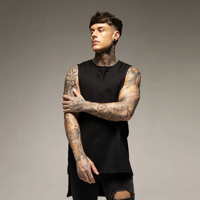 Débardeur Long Homme Coton – Style Hip Hop & Gym | Sans Manches Casual & Fitness | Streetwear Été Tendance