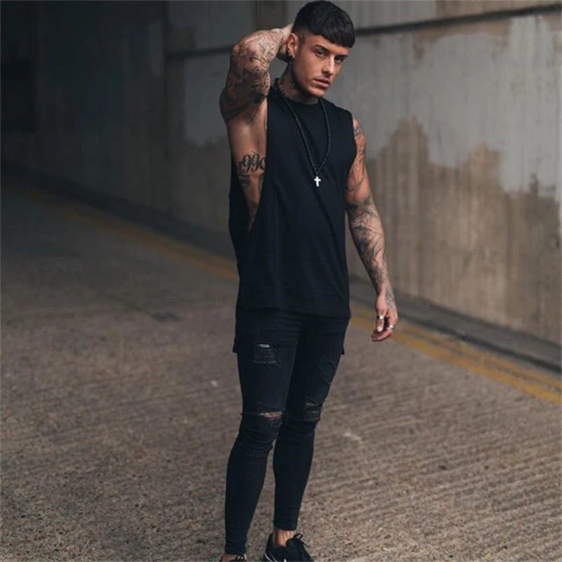Débardeur Long Homme Coton – Style Hip Hop & Gym | Sans Manches Casual & Fitness | Streetwear Été Tendance
