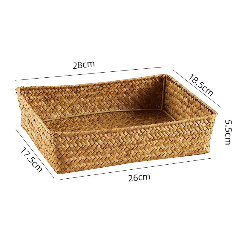 Panier Tressé Algues Rangement Bureau & Salon – Skincare, Télécommande, Clés & Cosmétiques | Déco Naturelle
