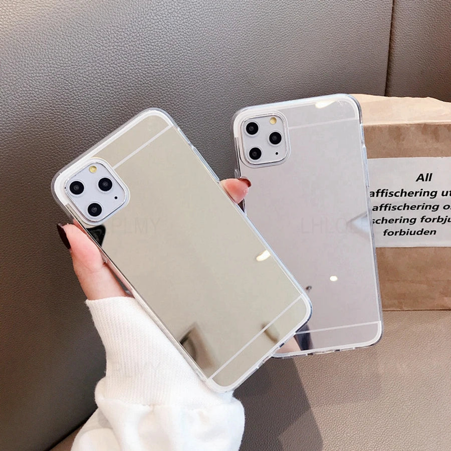 Coque Silicone Miroir Maquillage Bling iPhone – Compatible 7 8 X XR XS 11 12 13 14 15 Pro Max | Protection TPU