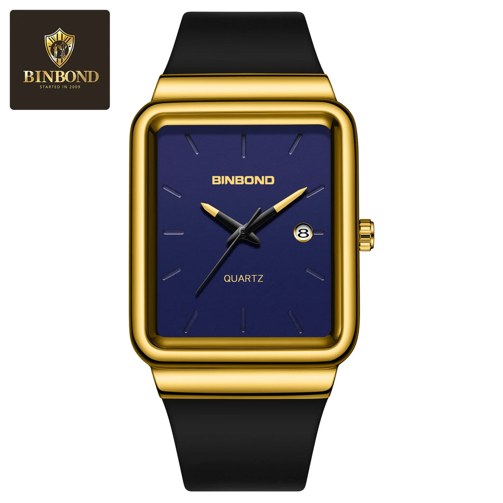 Montre Homme BINBOND Carré Quartz Silicone – Fashion Simple Étanche Tendance Original