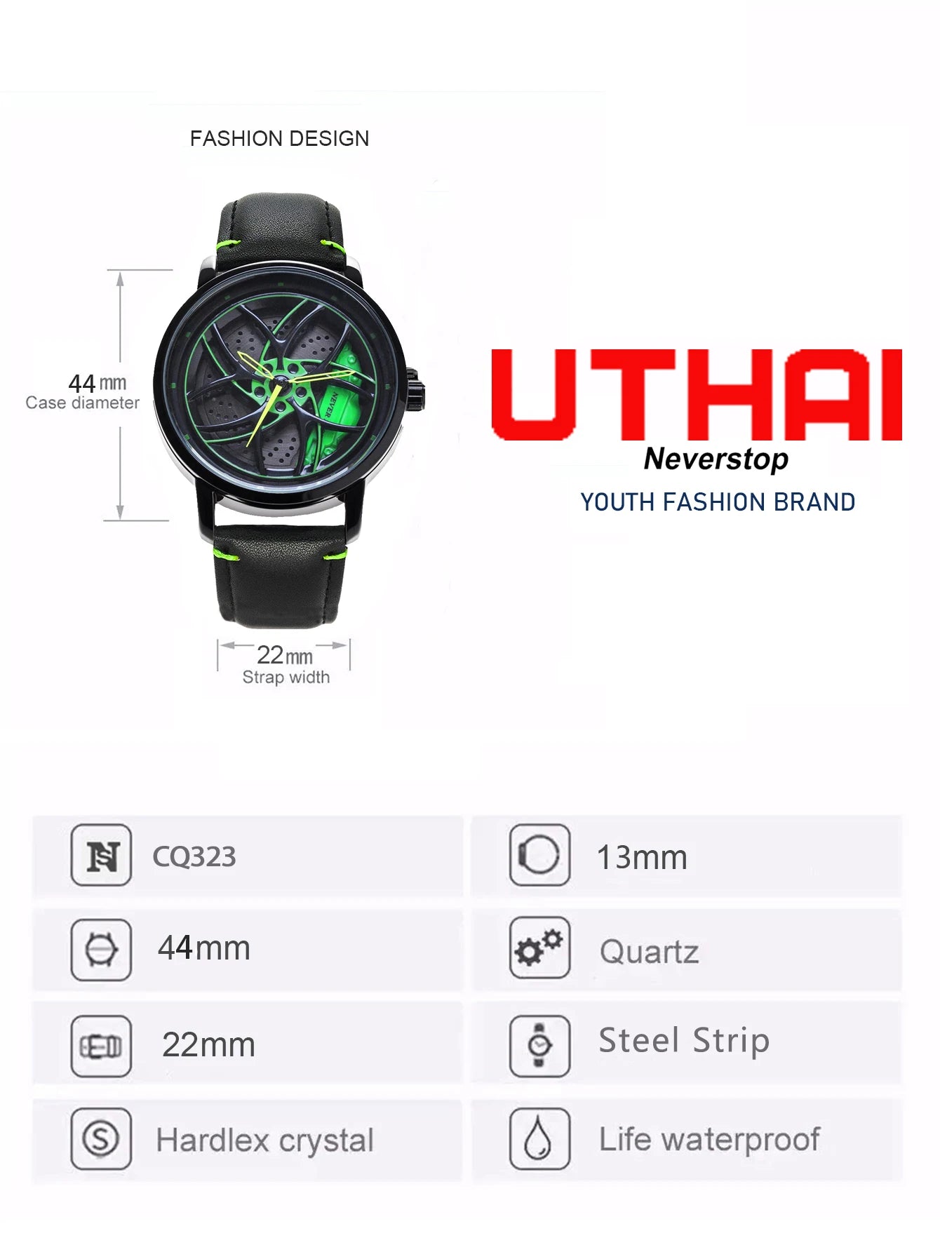 Montre Homme UTHAI CQ323 Squelette Roue Tournante Quartz – Design Unique Cool Cadeau