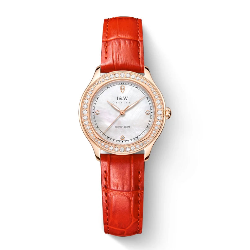 Montre Femme Luxe IW Diamants Verre Saphir Cuir Lumineux Étanche – Fabrication Suisse Quartz 2025