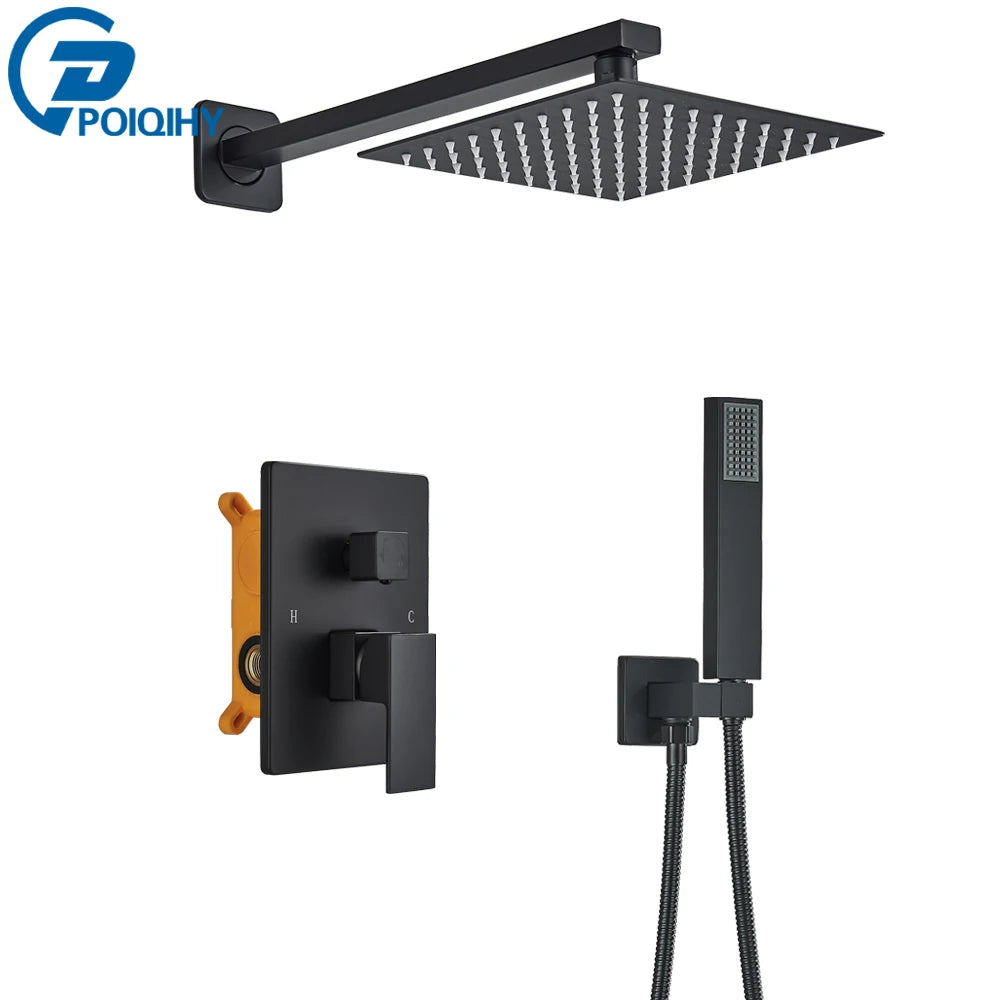 Ensemble Douche Encastré Noir Mat – 2-3 Voies, Mitigeur Caché, Pommeau Pluie | Salle de Bain Design