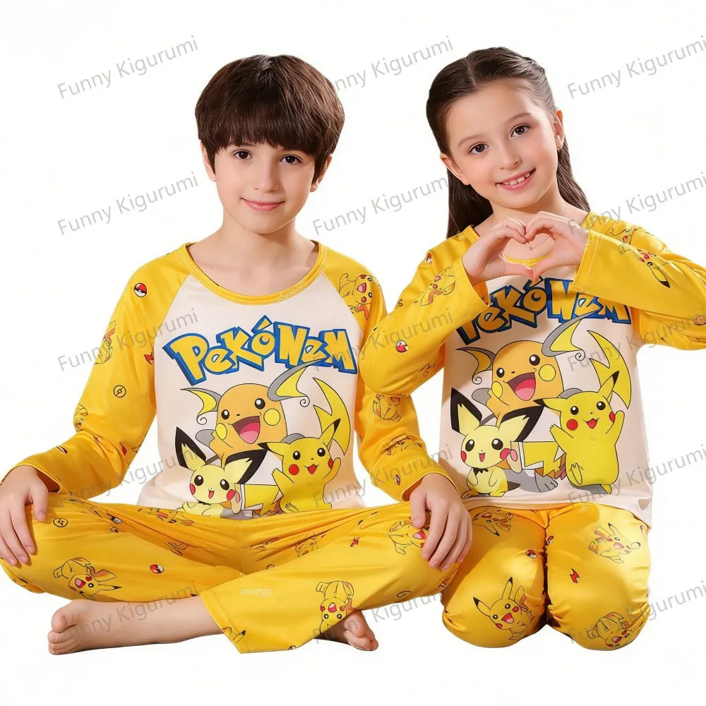 Pyjama Enfant Cartoon Pikachu – Ensemble 2 Pièces Manches Longues Garçon Fille 3-13 Ans