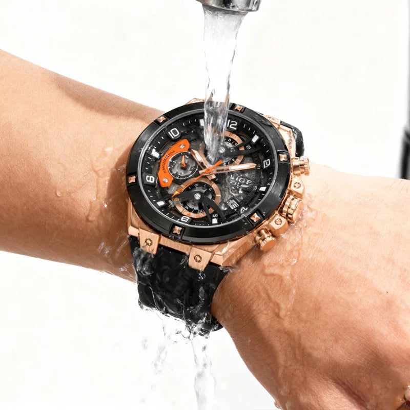 Montre Homme LIGE Militaire Luxe Chronographe Quartz – Lumineux Date Sport Silicone Étanche