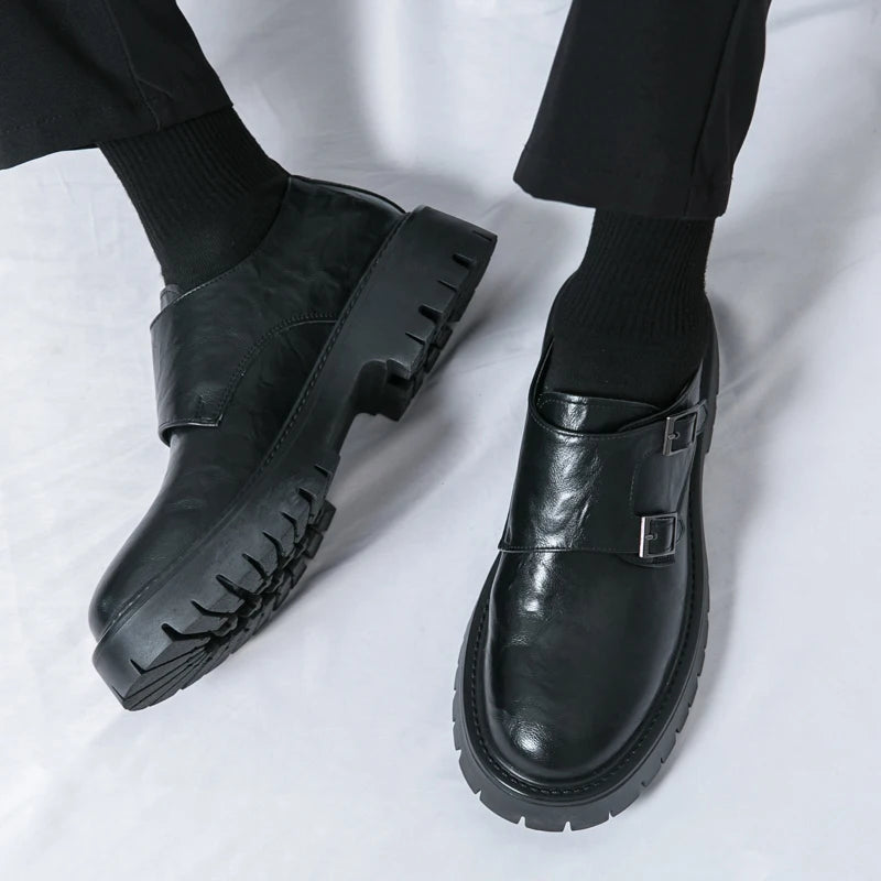 Derby Grasp Leder British Platform Homme – Schnalle Casual High & Low Lederschuhe
