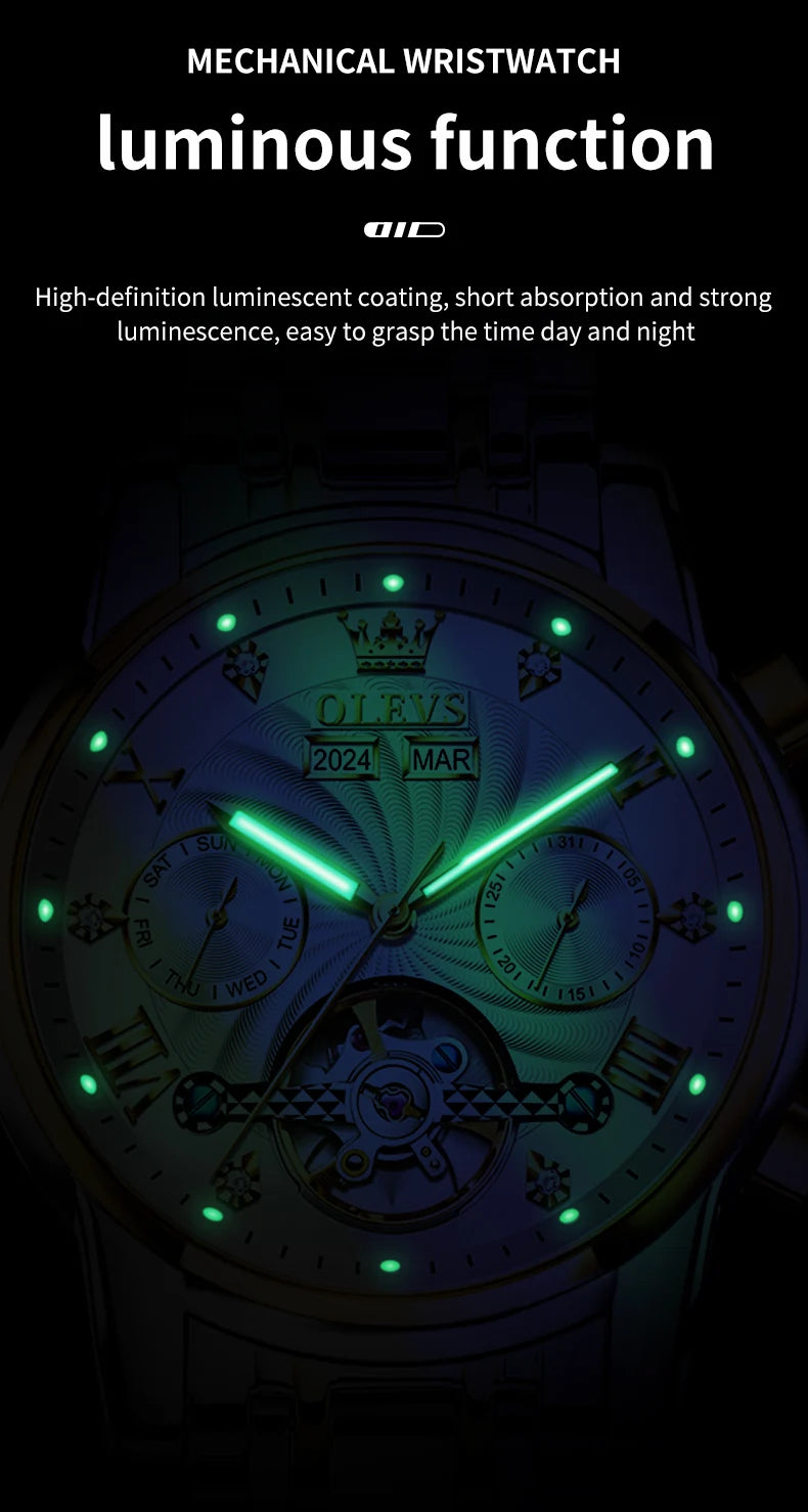 Montre Mécanique Automatique Luxe Homme OLEVS 7088 – Grand Cadran Lumineux Étanche Cadeau