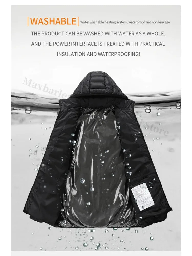 Beheizbare Herrenjacke Winter USB Elektrisch 21 Heizzonen – Selbstbeheizter Mantel Skifahren Schnee Outdoor Steppweste | Herren Premium Tech Mode