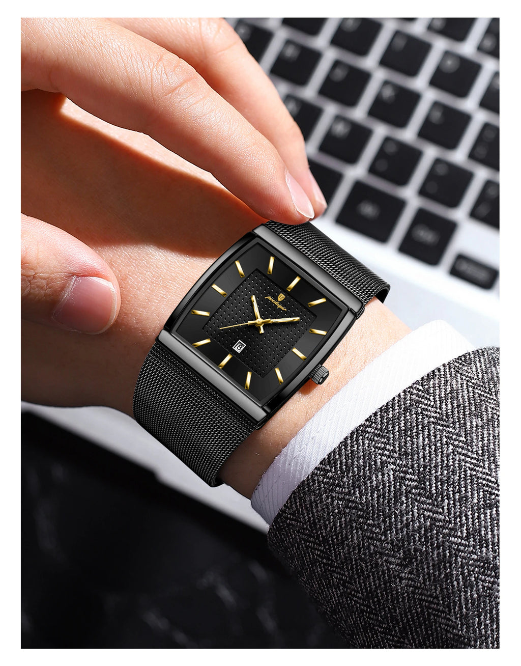 Montre Homme Luxe POEDAGAR Maille Acier Inoxydable Lumineux Date Quartz – Étanche Élégante