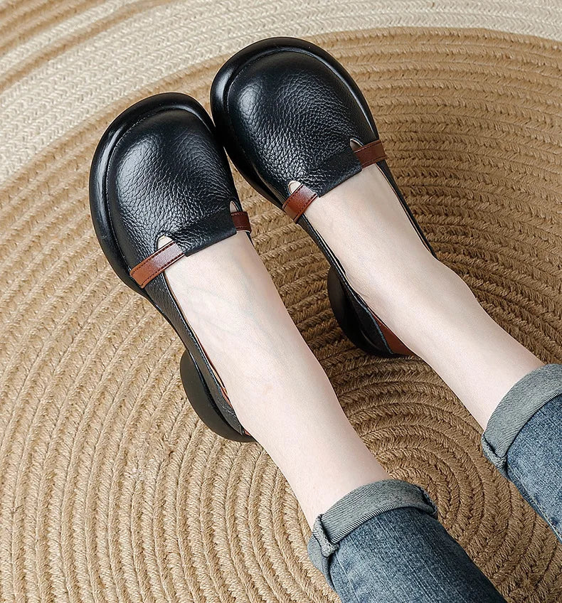 Mocassins Cuir Véritable Vintage Slip-on Femme – Bout Rond Luxe Conduite Loafers Automne