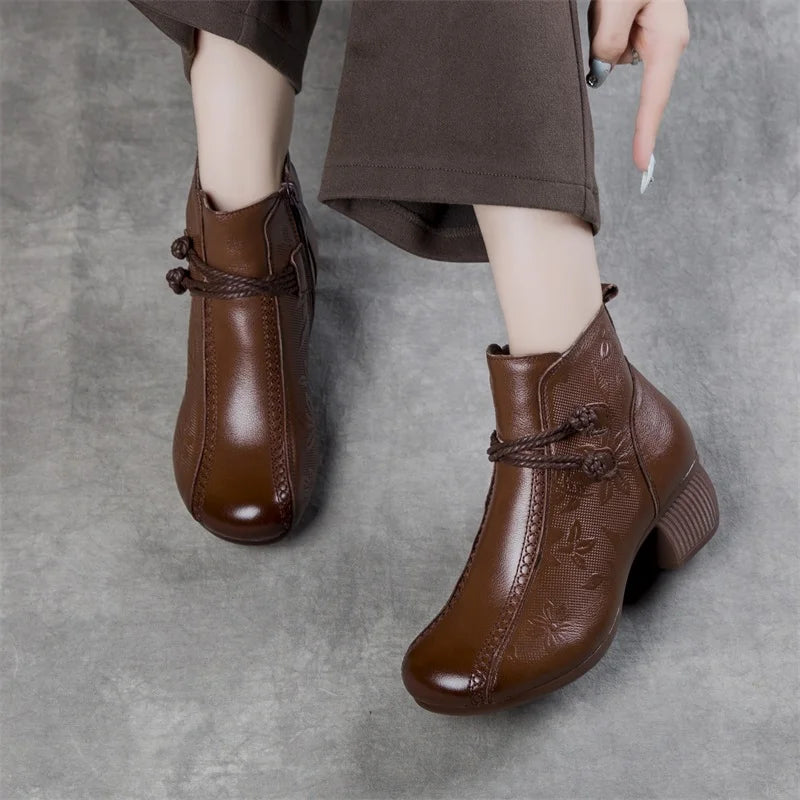 GKTINOO Bottines Cuir Véritable Talon Épais 2026 – Zip Retro Fait Main Automne Hiver