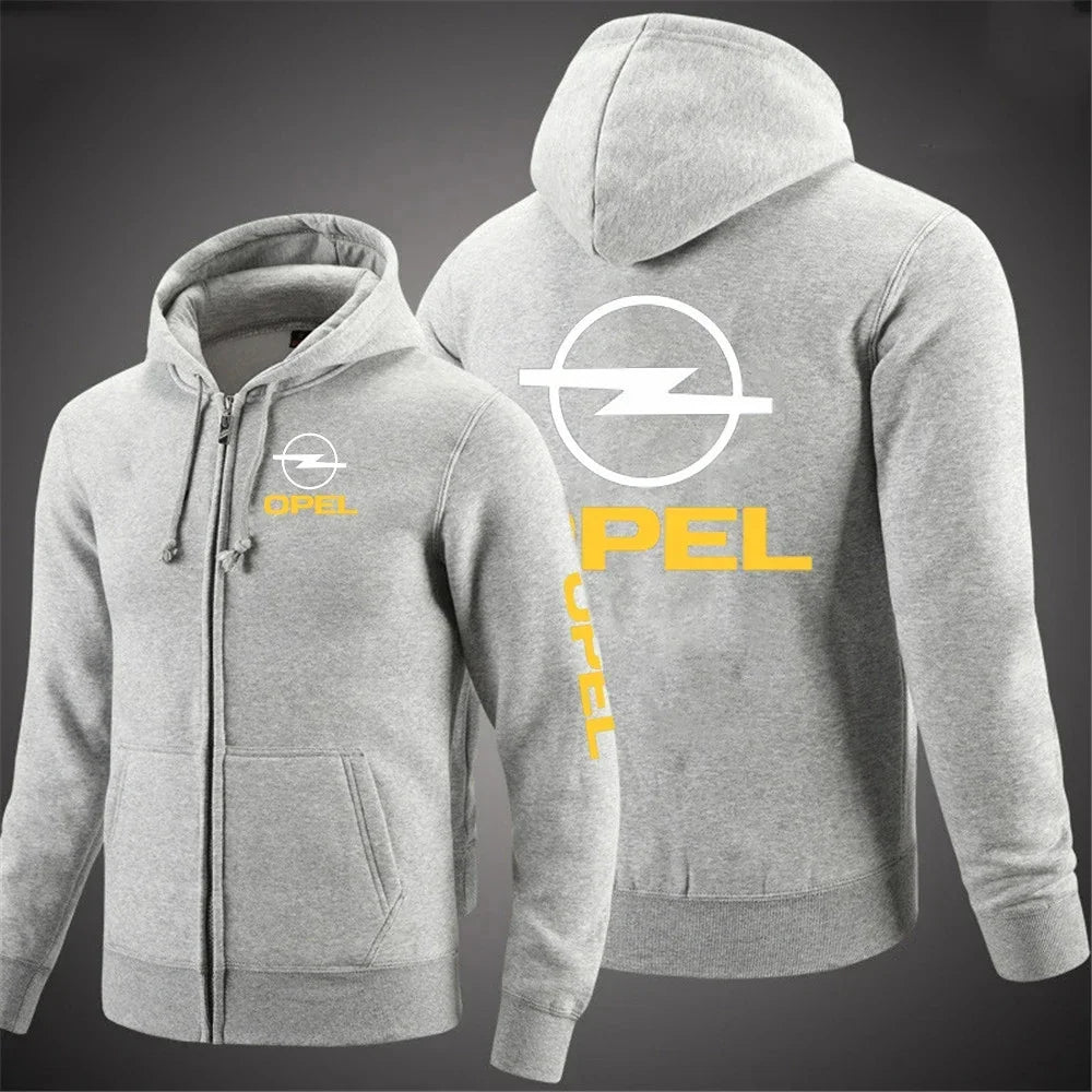 Veste Opel Homme Zip Capuche Imprimée – Sportswear Casual Manches Longues Couleur Unie